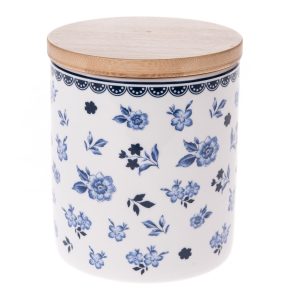 Floral porcelán tároló bambusz fedéllel